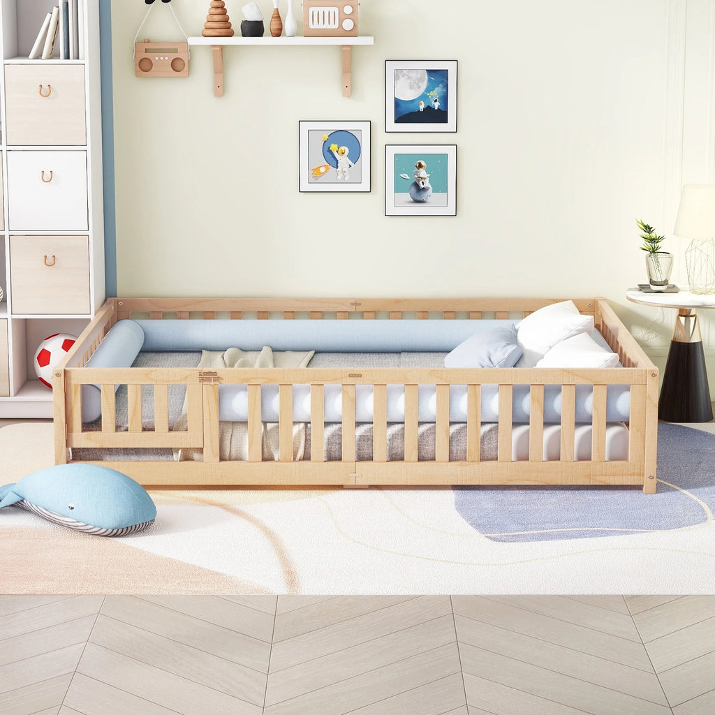 Queen Size Bed Floor Bed with Safety Guardrails Z453795