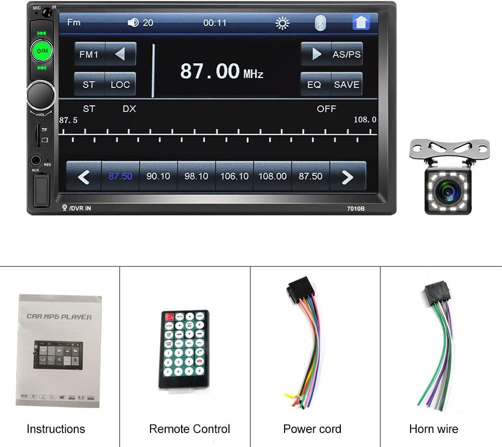 7 Inch Double Din Touchscreen Car Stereo with Bluetooth and Backup Camera B97232