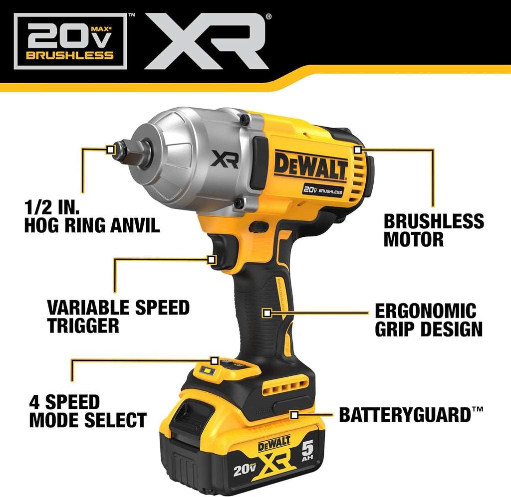 20V MAX Cordless Impact Wrench Kit, 1/2" Hog Ring U6805