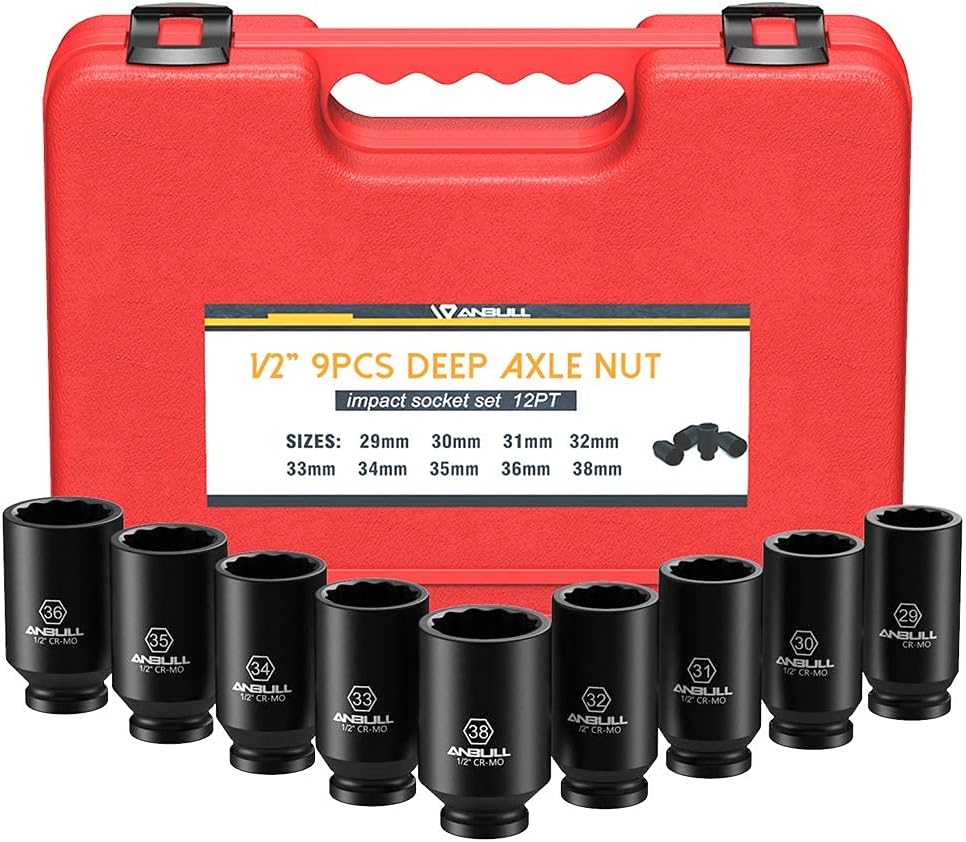 1/2 Inch 9PCS Deep Impact Socket Set 29mm-38mm with Storage Case G4636