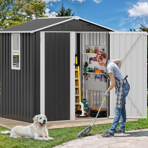 6x4ft Metal Outdoor Storage Shed with Window H334367