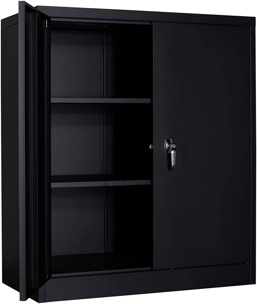 Black Metal Storage Cabinet with 2 Adjustable Shelves P7810