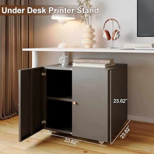Black Small Rolling Printer Stand with Storage and Adjustable Shelf E212365