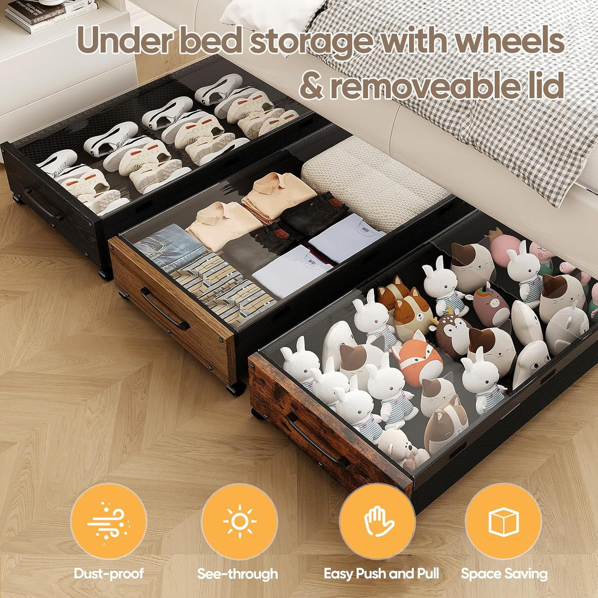 80L Extra-large Rolling Under Bed Storage Bins 2 Pack with Removable Lid M1224