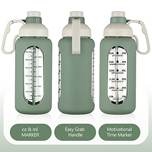 64oz Glass Water Bottle with Straw and Time Marker, Black Y553901