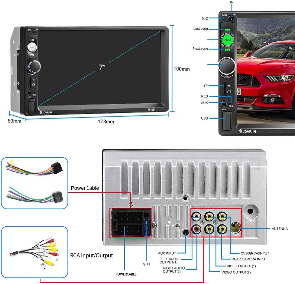 7 Inch Double Din Touchscreen Car Stereo with Bluetooth and Backup Camera B97232