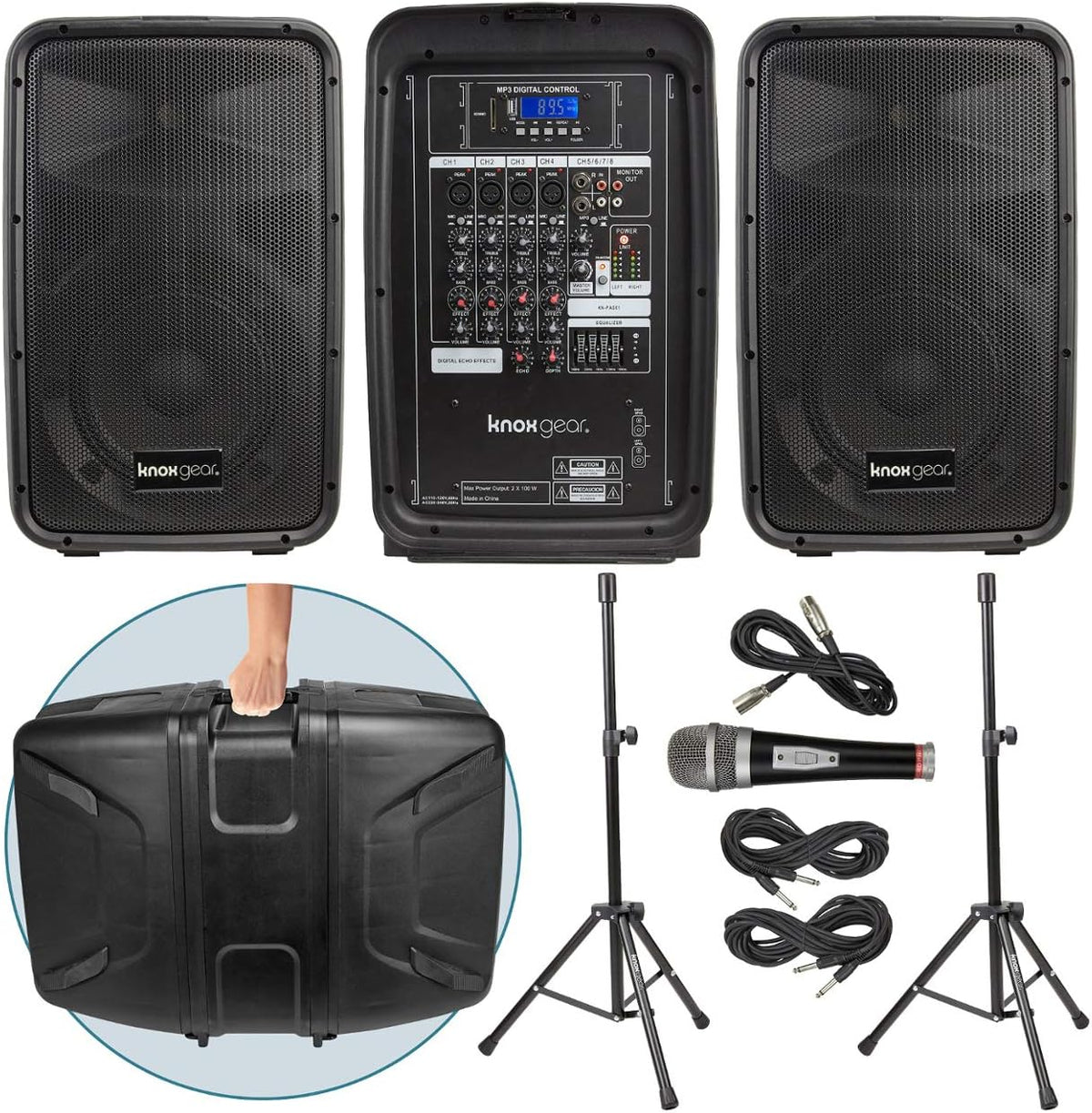 8 Channel Bluetooth PA System with Wired Microphone and Tripods F29029