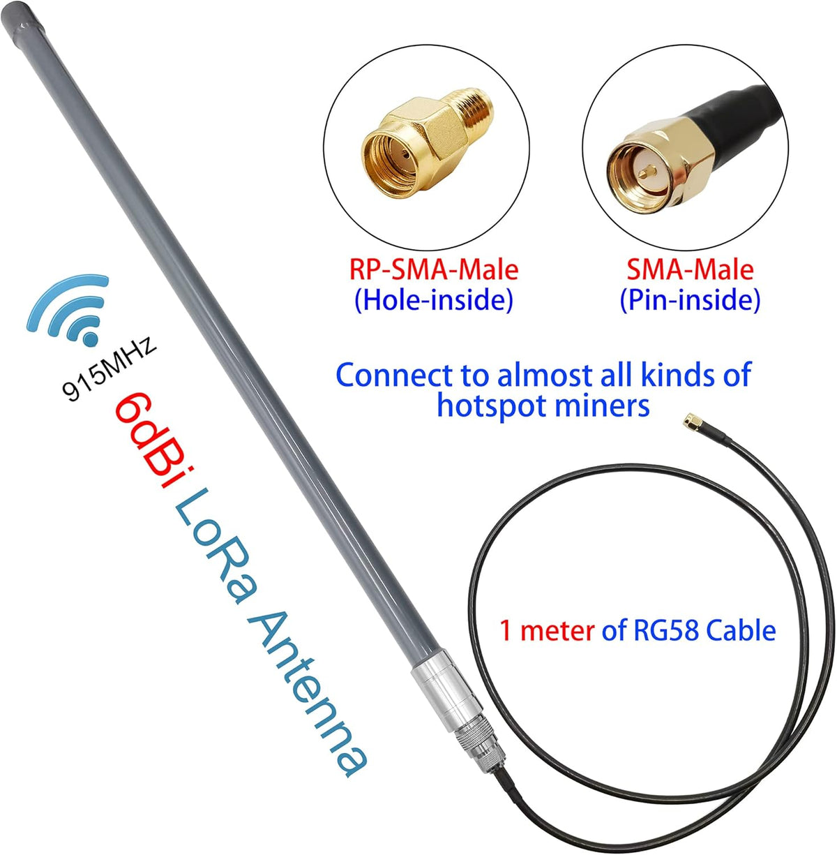 915MHz 6dBi LoRa Gateway Antenna with Extension Cable U540