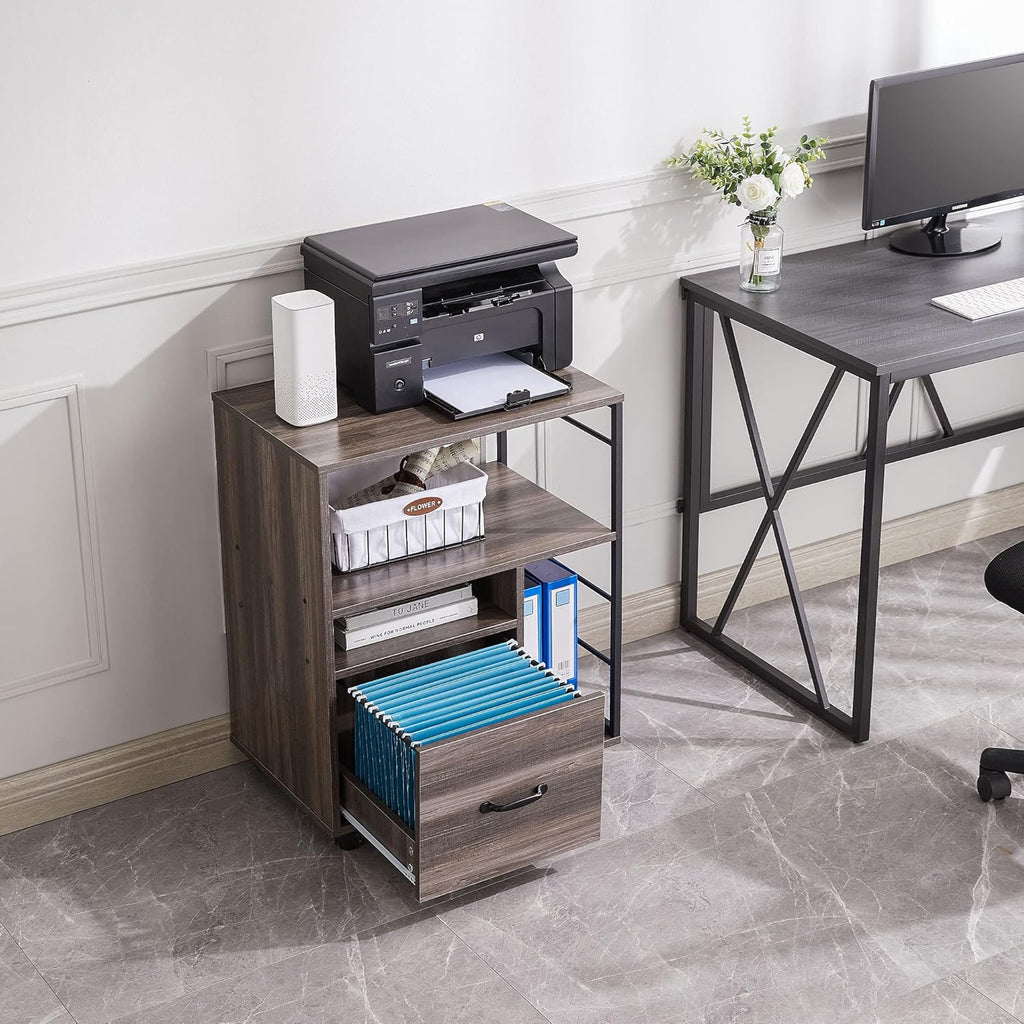 Rolling File Cabinet with Drawer and Open Storage Shelves R752484