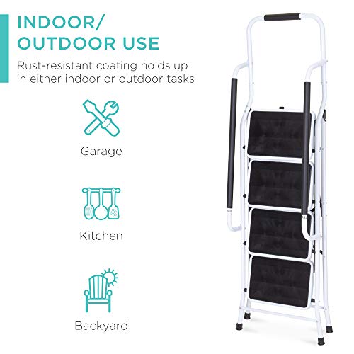 4-Step Folding Step Stool with Padded Hand Grips, Non Slip Rubber Feet, Attachable Tool Bag V642