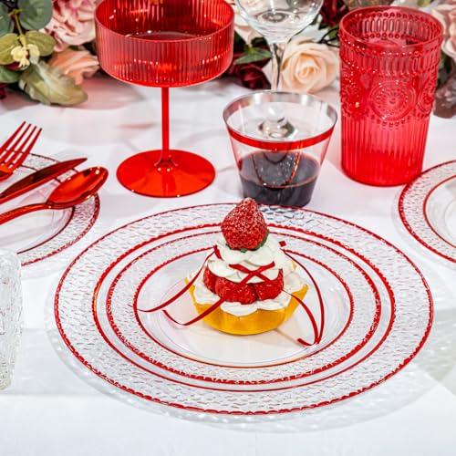 350PCS Clear Plastic Plates with Gold Trim Disposable Dinnerware Set A436