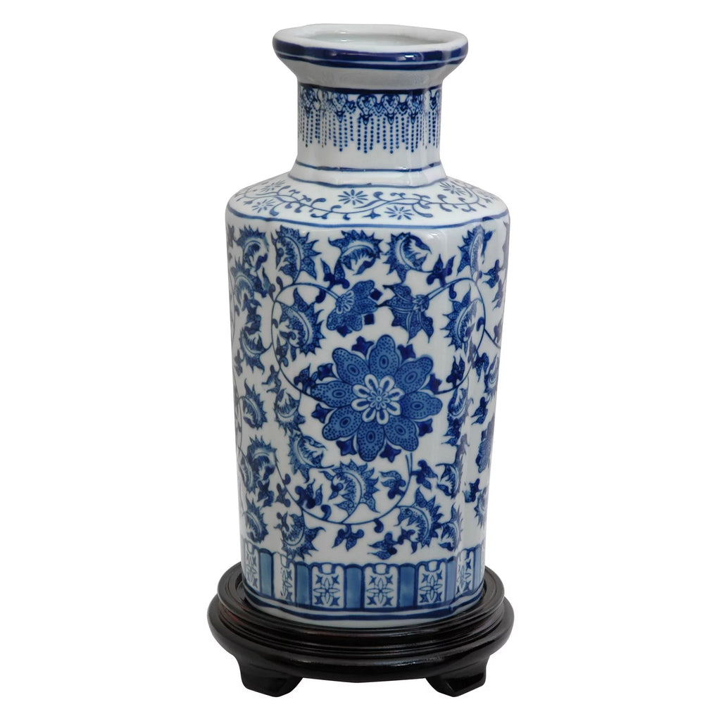 12" Floral Blue & White Porcelain Vase W572734