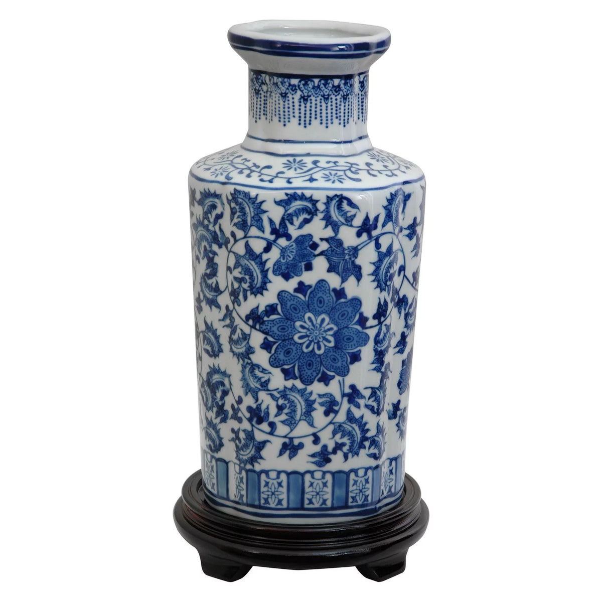 12" Floral Blue & White Porcelain Vase W572734