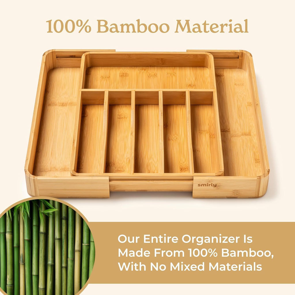 Bamboo Adjustable 8-Compartment Drawer Organizer I7323