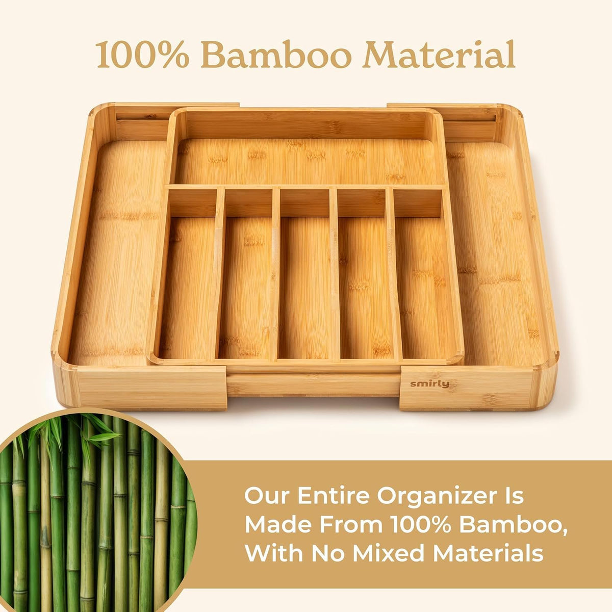 Bamboo Adjustable 8-Compartment Drawer Organizer I7323