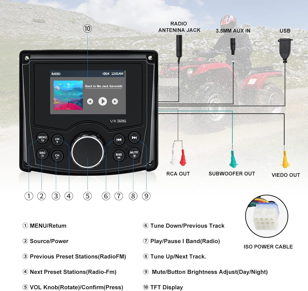 Marine Stereo Bluetooth Waterproof Digital Display Radio Media Receiver with AM/FM USB MP3 P2532