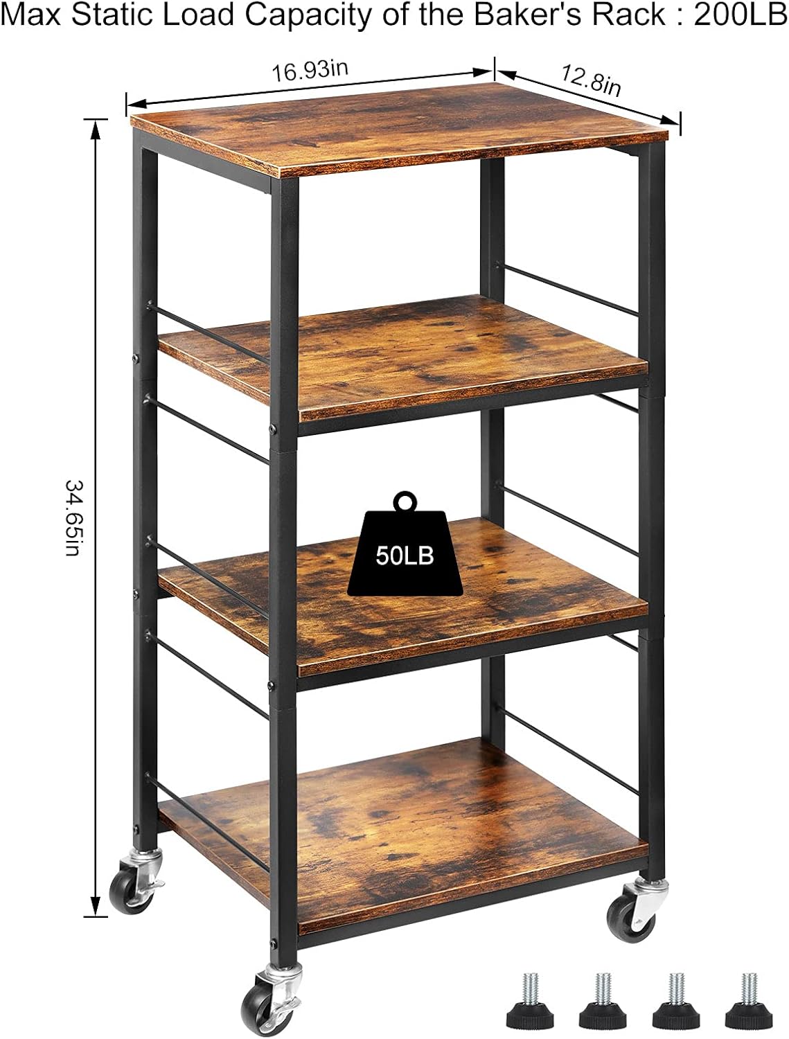 Brown 4 Tier Wood Rolling Kitchen Cart with Storage C419234