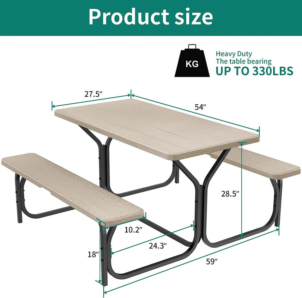 Heavy-Duty Outdoor Picnic Table Set with Weatherproof Resin Tabletop O5271