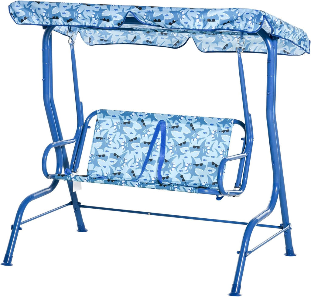 2-Seat Kids Canopy Swing Chair with Shade Awning Seat Belt Colorful Stripes H3206
