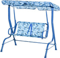 2-Seat Kids Canopy Swing Chair with Shade Awning Seat Belt Colorful Stripes H3206