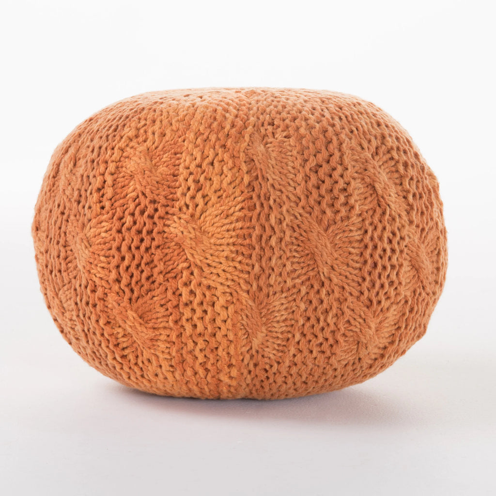 Orange Hand Knitted Weave Fabric Pouf P16232