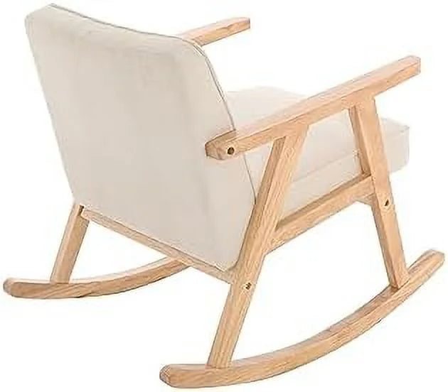 Beige Walnut Upholstered Rocking Chair with Solid Wood V372