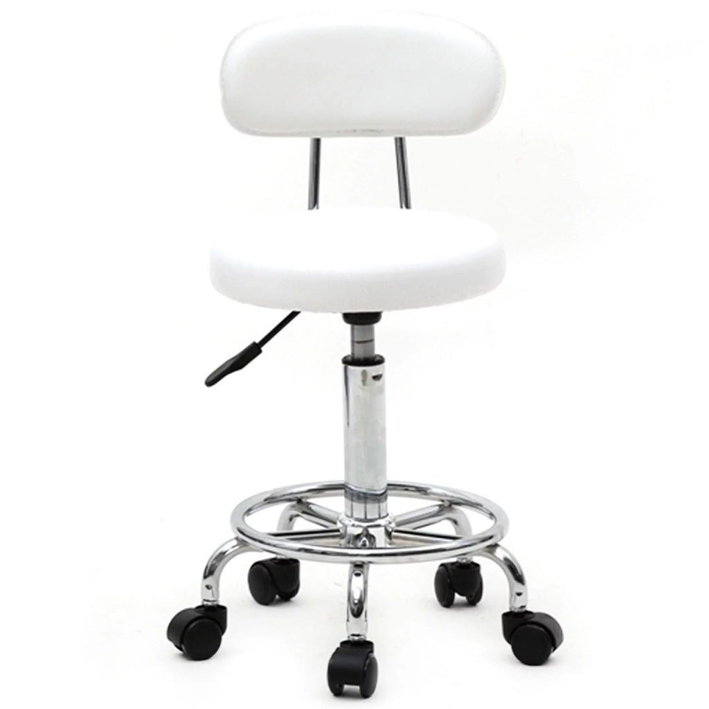 White Adjustable PU Leather Rolling Stool I106321