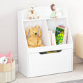 White Wooden Kids Bookcase with Toy Box on Wheels N530689