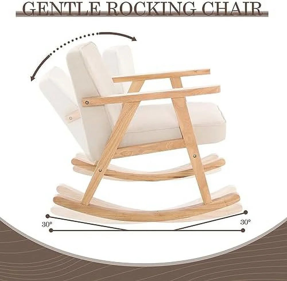 Beige Walnut Upholstered Rocking Chair with Solid Wood V372