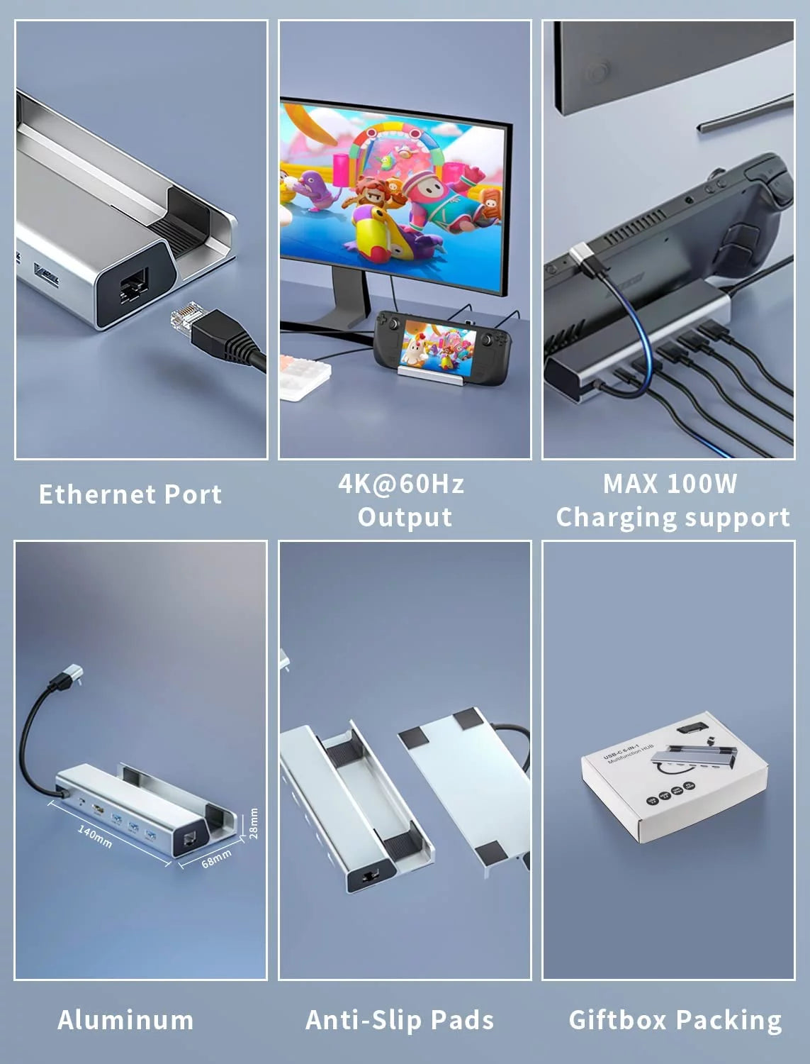 6 in 1 TV Docking Station with 4K@60Hz Ethernet 3 USB3.0 USB-C PD Charging M787