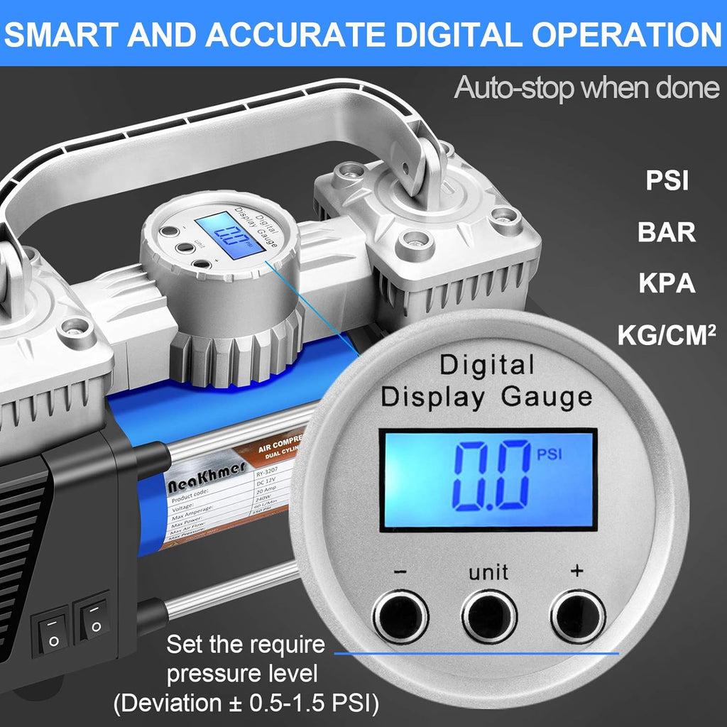 Pack of 2 Portable 12Volt 150PSI Tire Inflator Air Compressor with Digital Pressure Gauge N526538