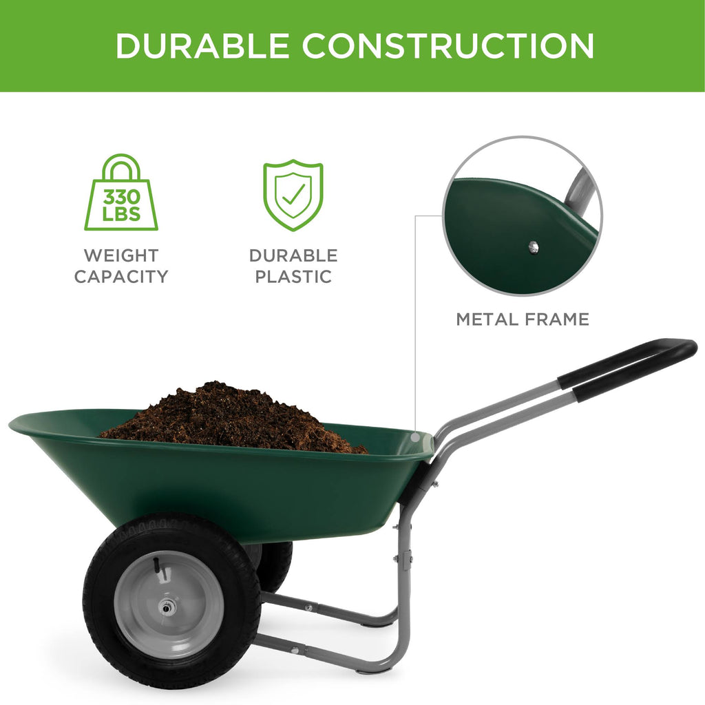 Green Dual Wheel Home Wheelbarrow Yard Garden Cart F407944