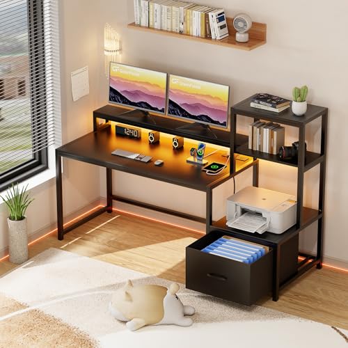 Walnut Computer Desk with Drawers and Storage Shelves S737