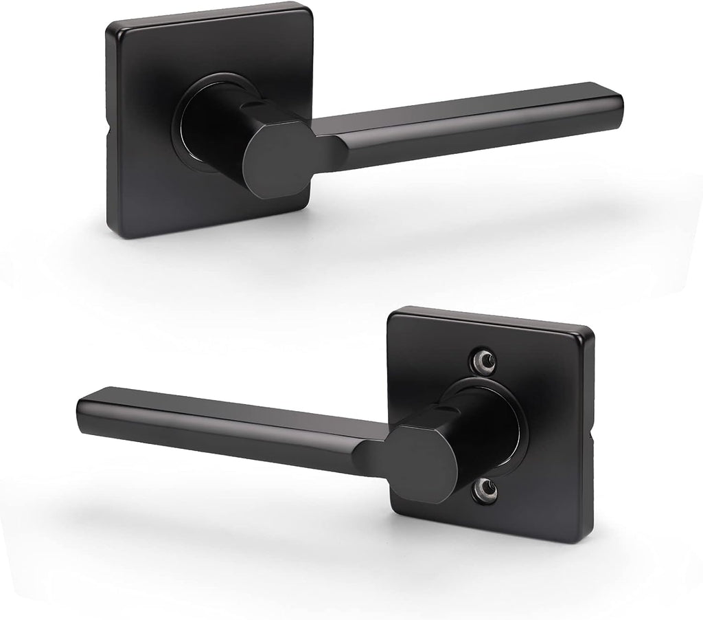 5 Pack Square Lever Handle for Closet Keyless Non-Locking Heavy Duty Interior Doors Passage Door Lever Black Finish Reversible Left or Right X1701