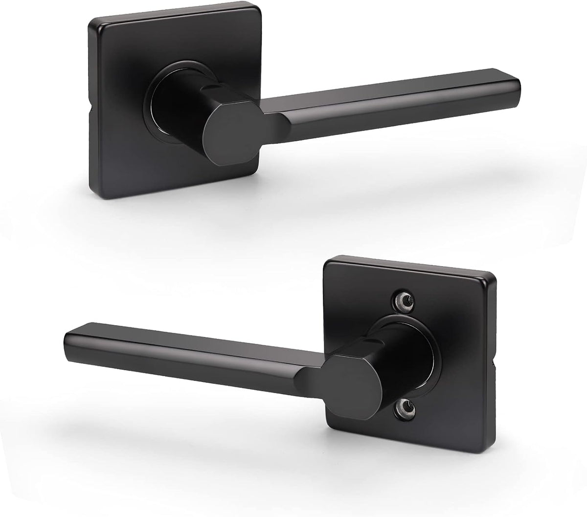 5 Pack Square Lever Handle for Closet Keyless Non-Locking Heavy Duty Interior Doors Passage Door Lever Black Finish Reversible Left or Right X1701