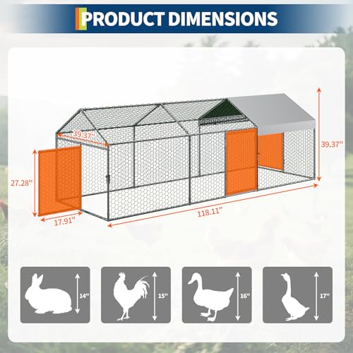 Large Metal Chicken Coop with Waterproof Anti-UV Cover X656