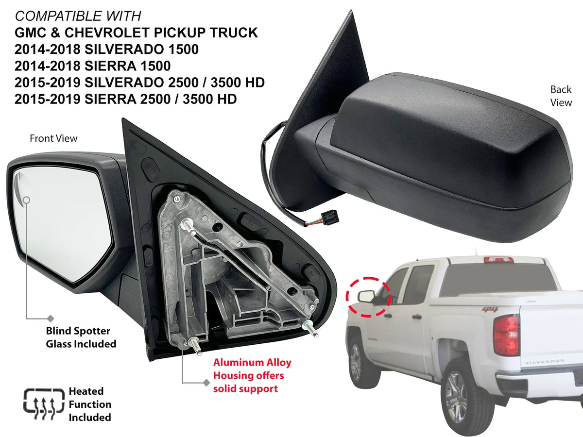 Power Heated Textured Black Pickup Truck Exterior Mirror O494