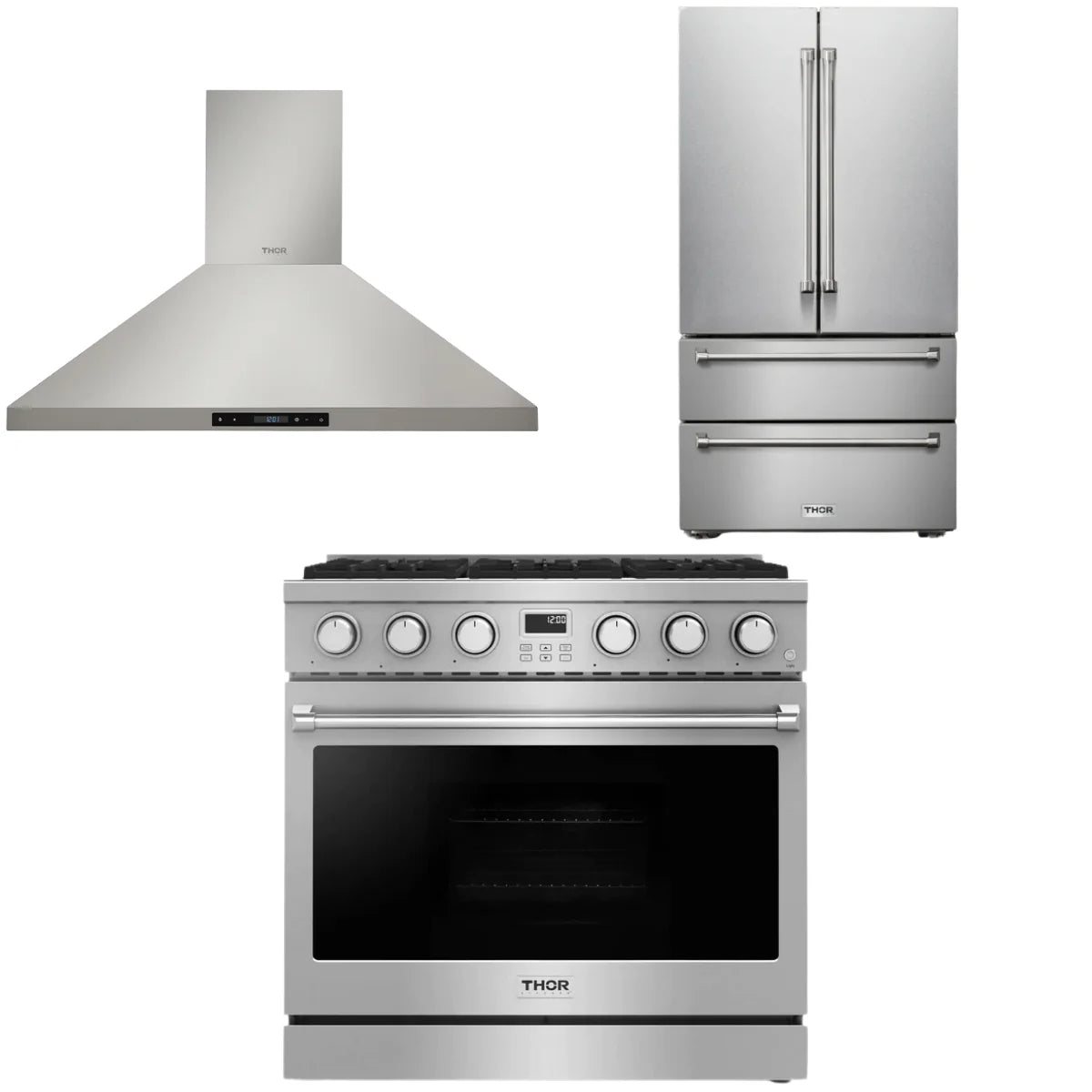 36 Gas Range, Range Hood and Refrigerator Q584