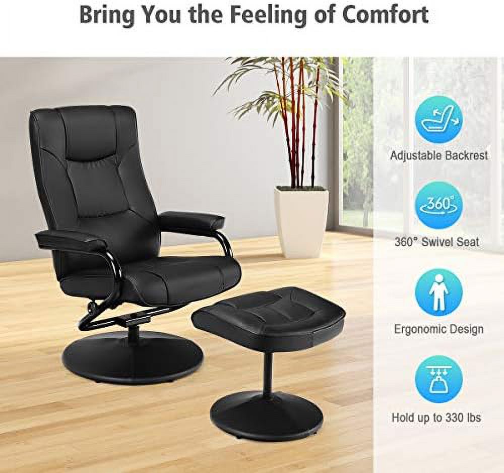 Black PU Leather Swivel Recliner Chair with Ottoman E878