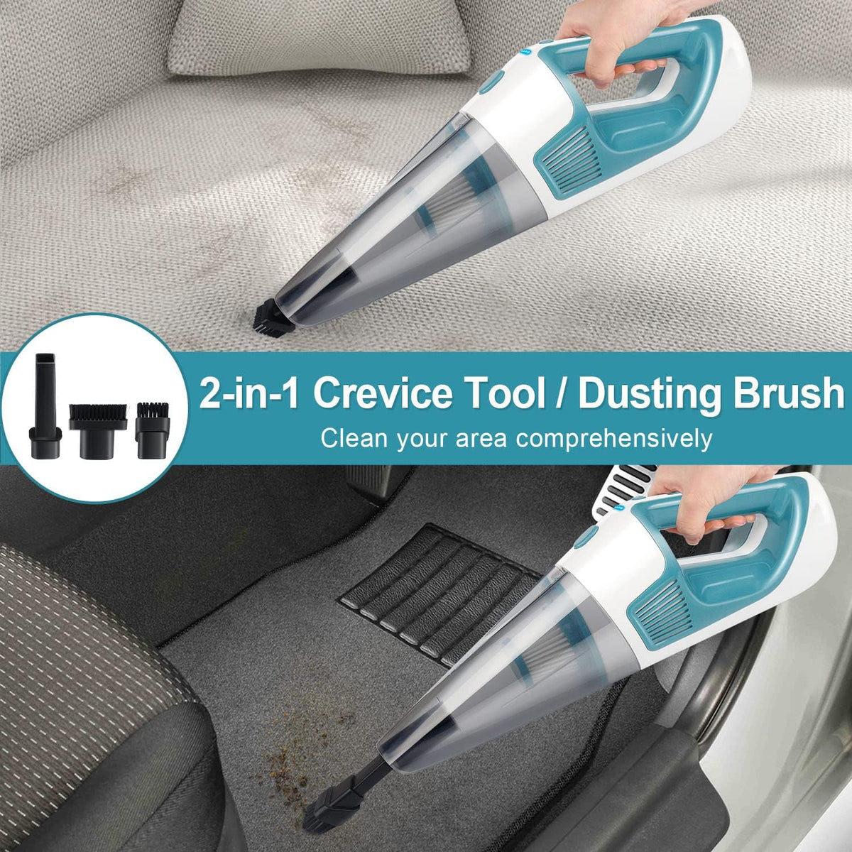 Handheld Vacuum Cordless 9000PA High Power, Rechargeable with LED, Dry/Wet, Pack of 2 I907669