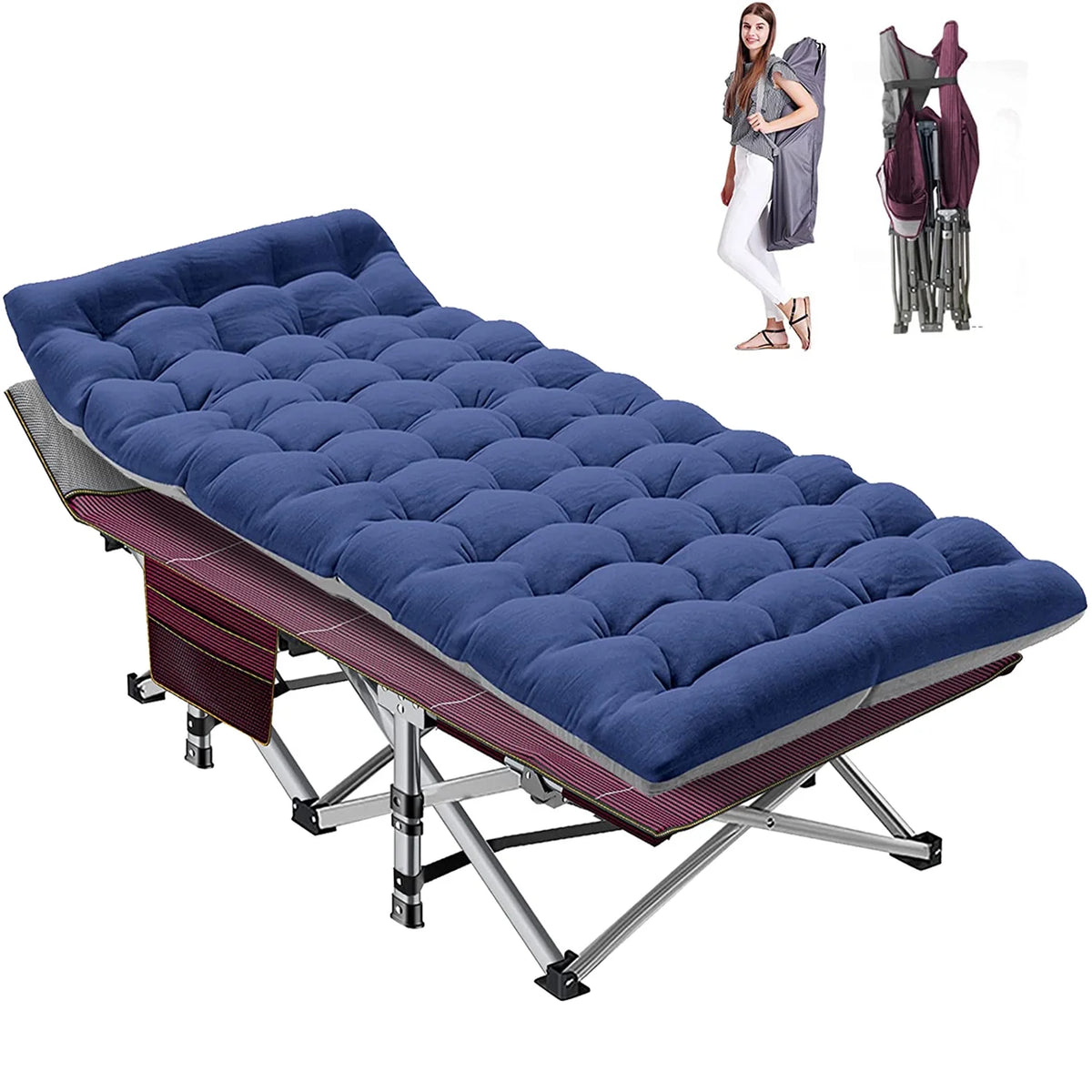 Folding Camping Cot with Cushion & Carry Bag O683794