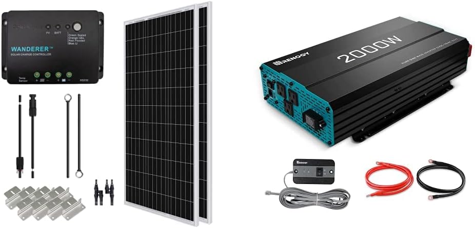 200 Watt 12 Volt Monocrystalline Solar Panel Starter Kit with 20A Rover MPPT Charge Controller J1132