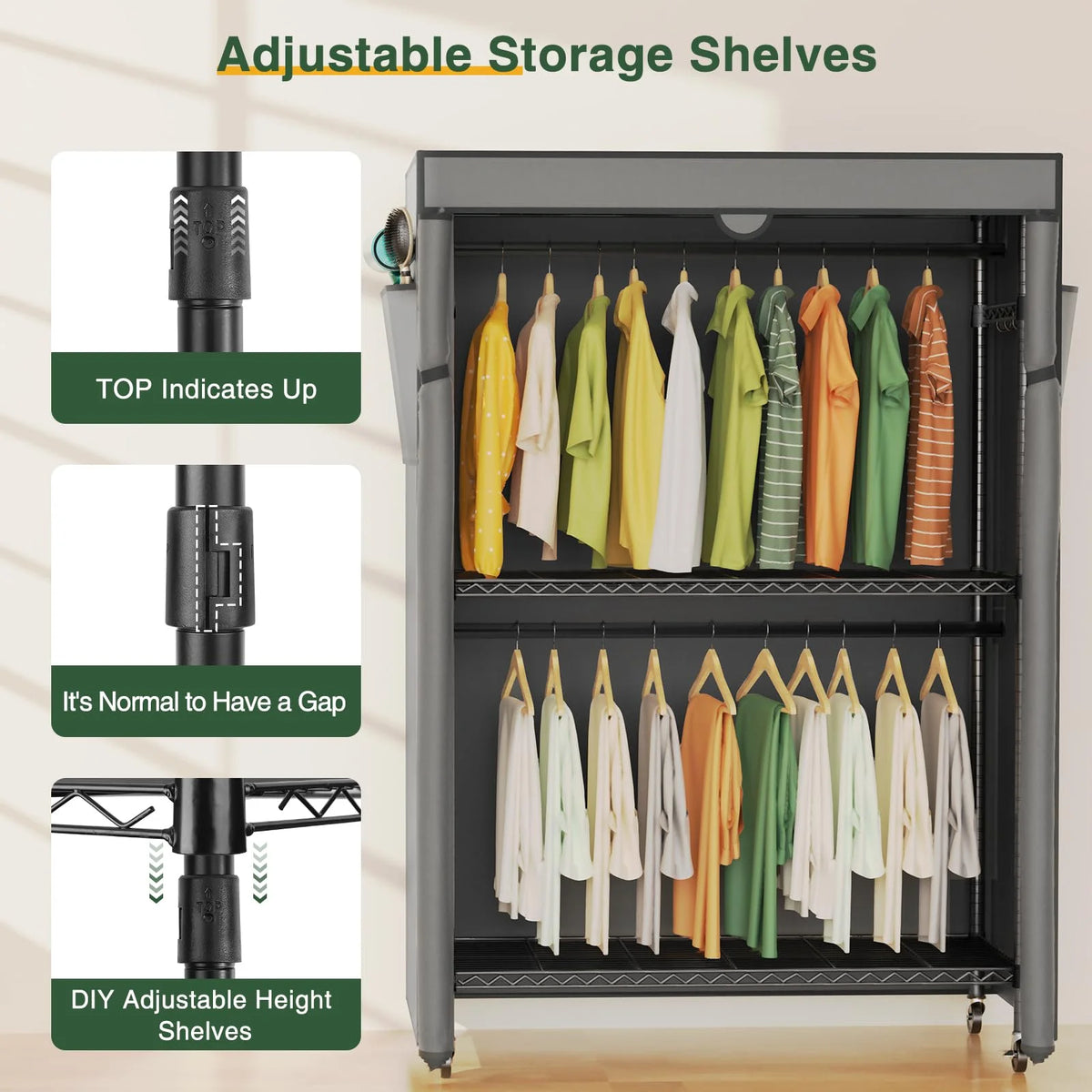 Heavy Duty Covered Clothes Rack with Shelves J614173
