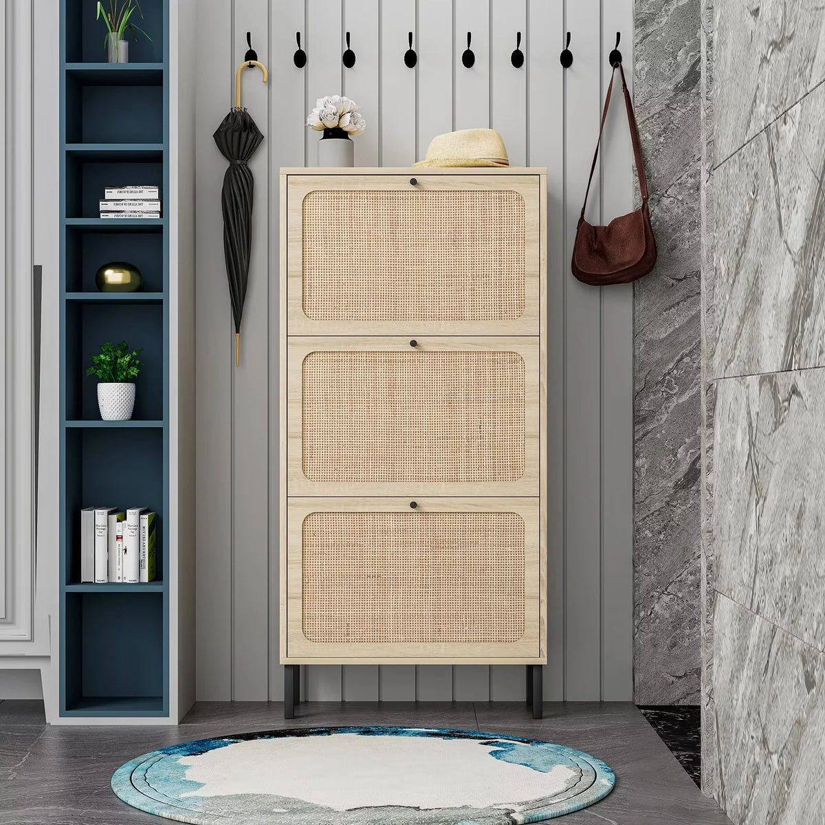 3 Flip Drawer Rattan Shoe Cabinet with Adjustable Shelves C36486