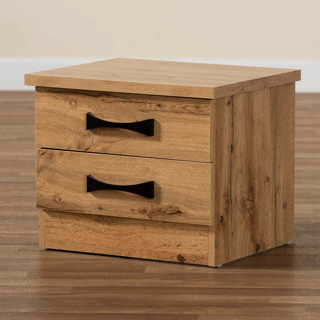 Oak Brown Wood 2-Drawer Nightstand C27993