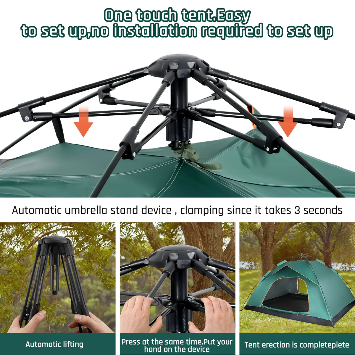4 Person Pop up Camping Tent, Green Z95642