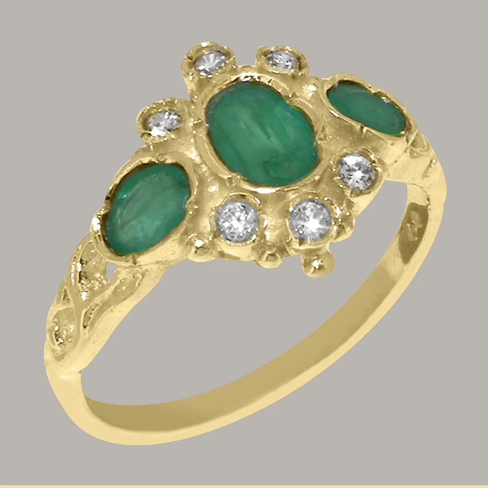 9k Yellow Gold Emerald Diamond Ring A517