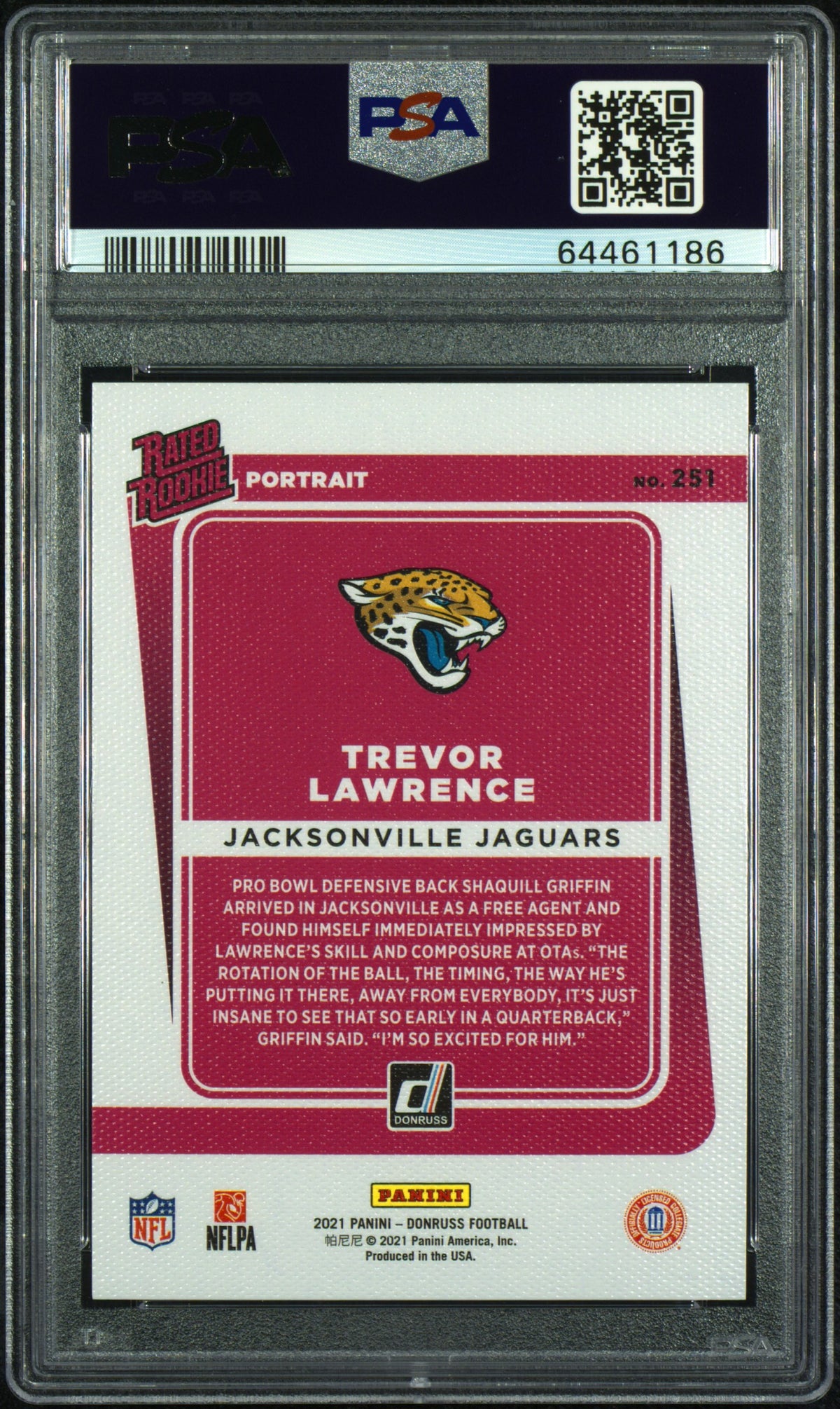 Trevor Lawrence Rated Rookie Portrait Card #251 PSA 10 N5034