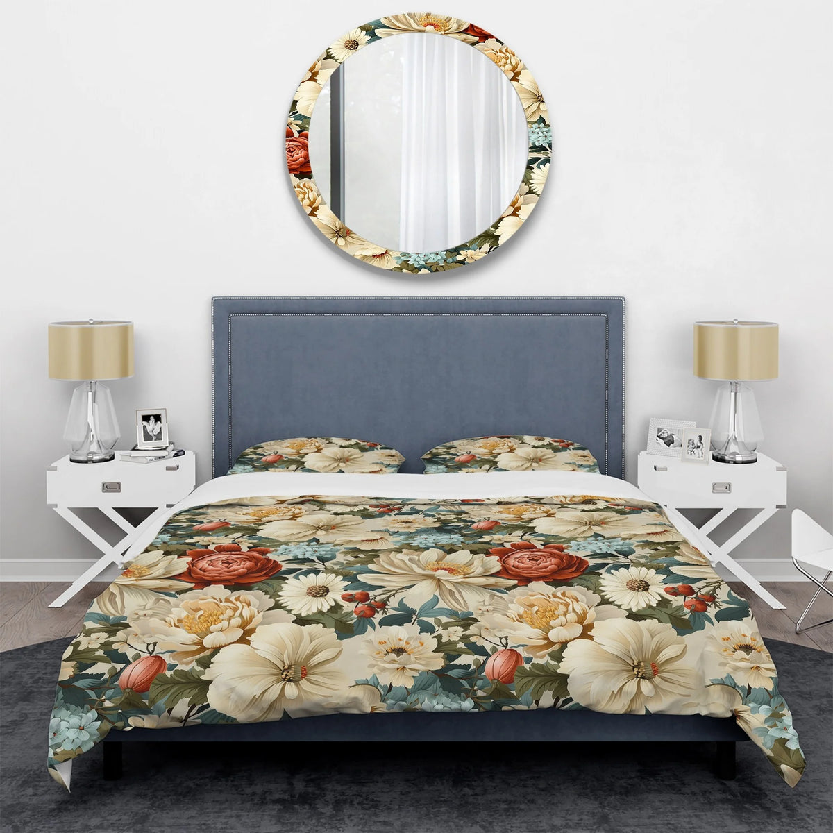 Beige Red Cottage Bedding Set With Shams Full Queen P1735