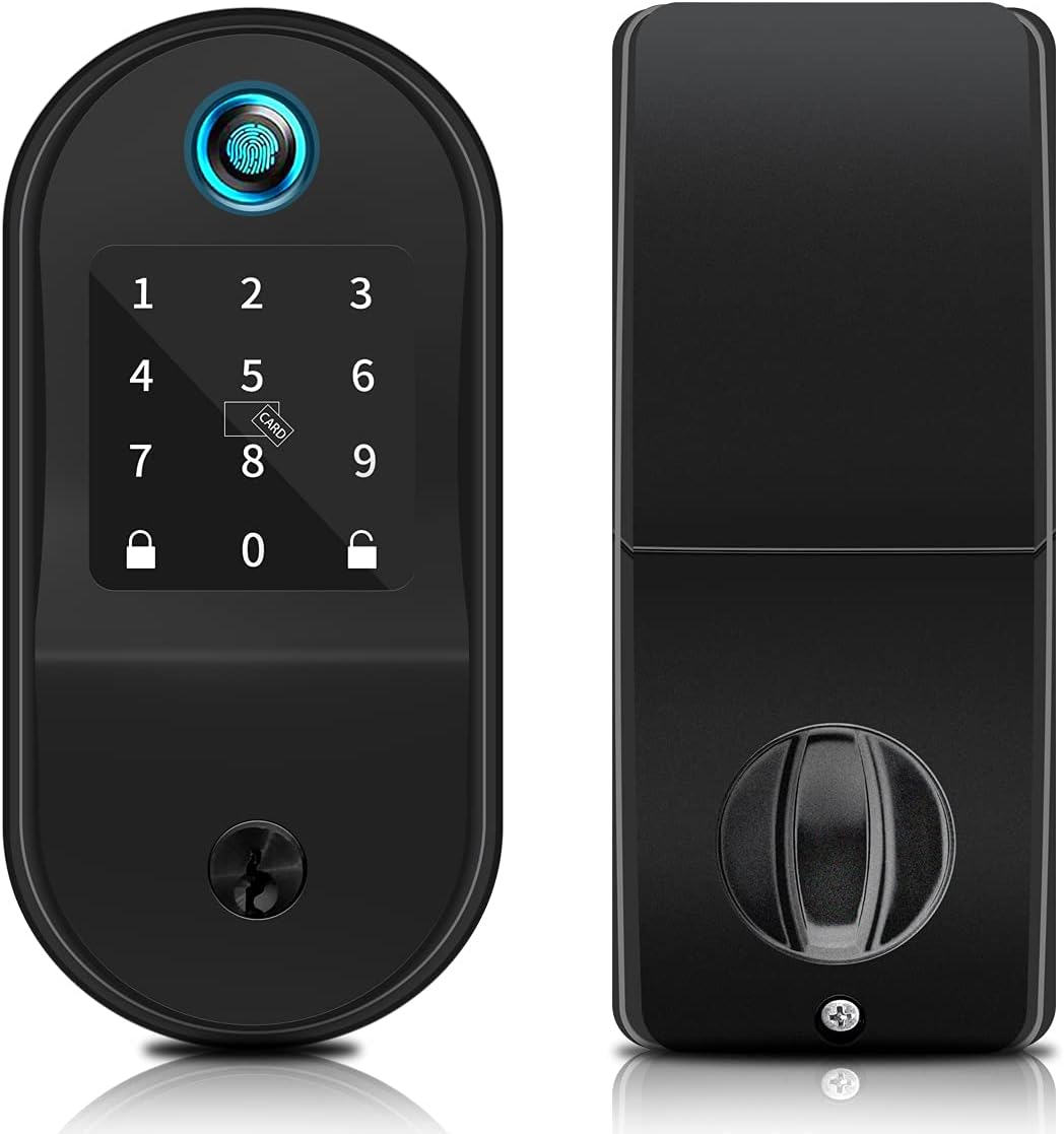 Smart Keyless Entry Door Lock with Bluetooth Fingerprint Deadbolt, Touchscreen Keypad, Card, Keys W6708